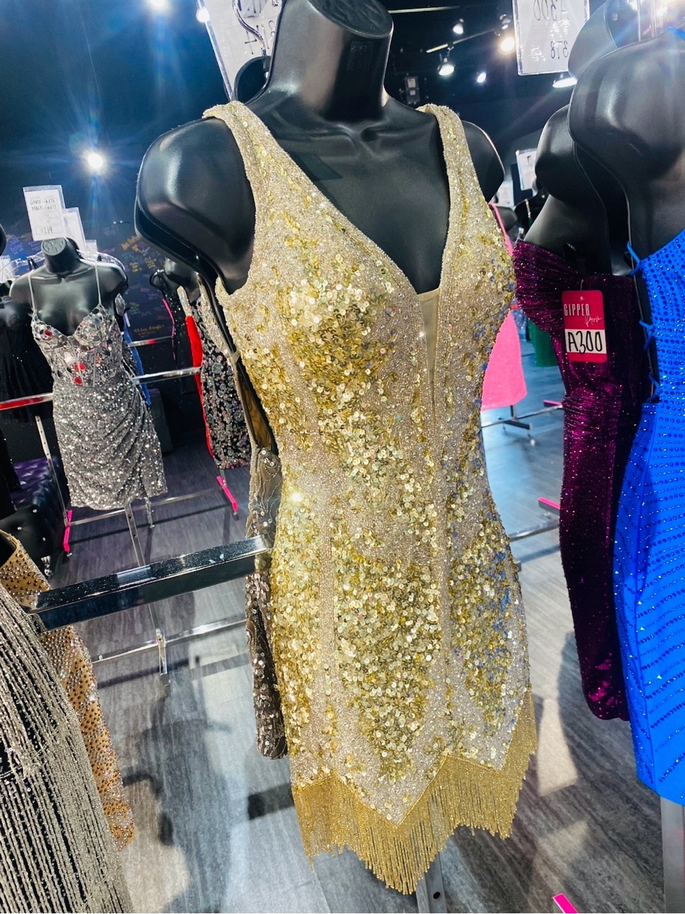 Jovani Gold Sequin Fringe Mini Dress - Homecoming Dress worn once
